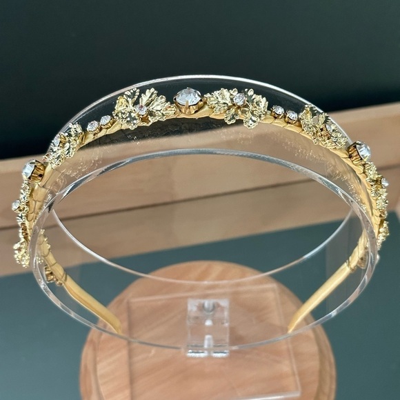 Faux Gold Metal Leaf Rhinestone Embellished Headband - Picture 2 of 7